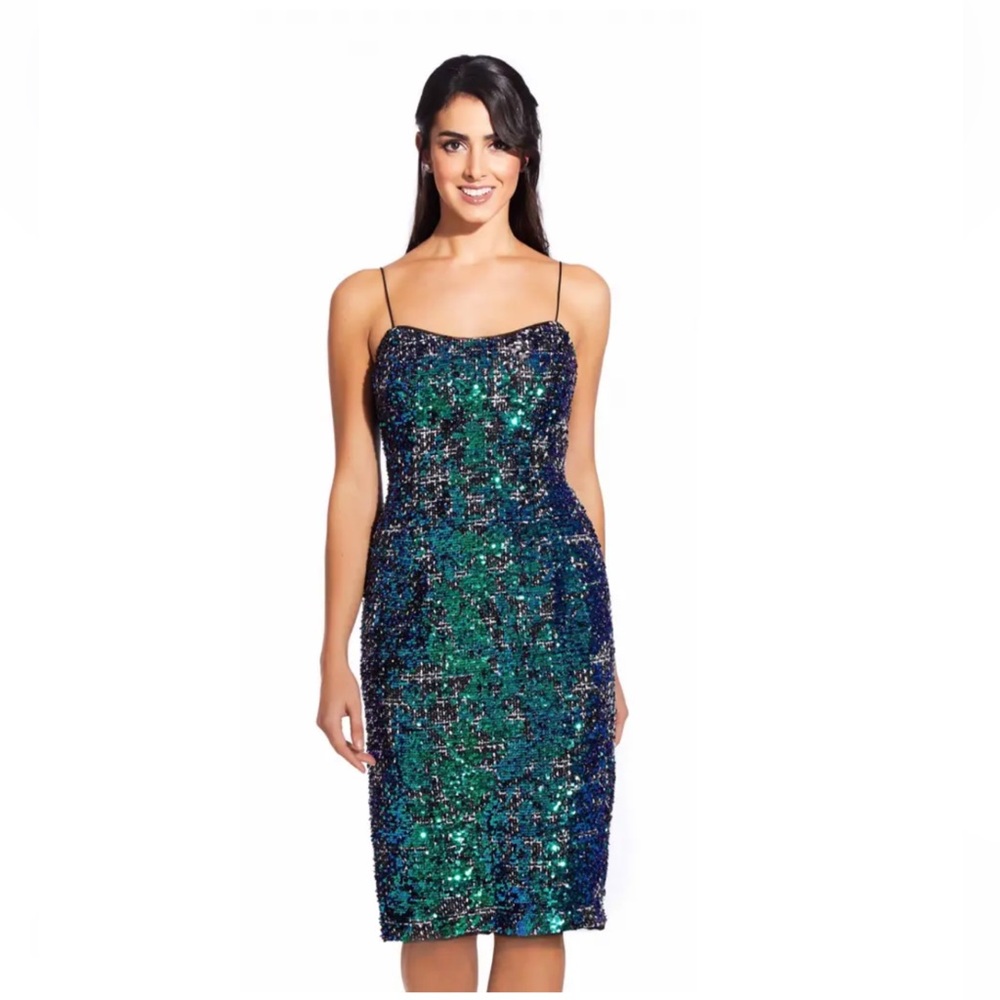ADRIANNA PAPELL NEW Women's Emerald
Multi Tweed Sequined dress.